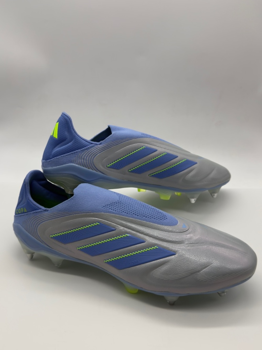 adidas Men’s Laceless Soccer Cleats - Blue/Gray with Neon Accents